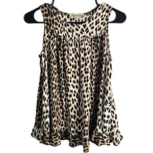 Alisha Levine XS Womens Silk Blouse Leopard Sleeveless Surplice Open Back Ruffle